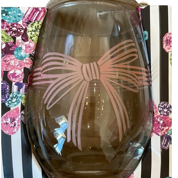 Betsey Johnson Pink Bow Stemless Wine Glasses Set of 4 Valentine's Day New - Picture 2 of 16
